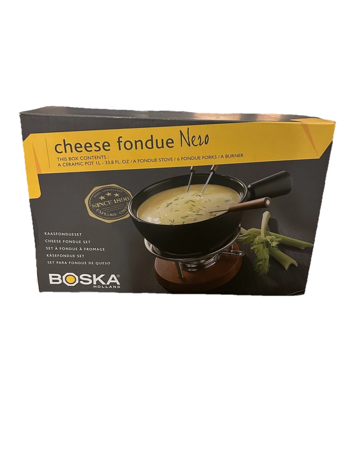 Boska Holland Cheese Fondue Nero 33.8 Fl Oz. Ceramic Pot All Accessories