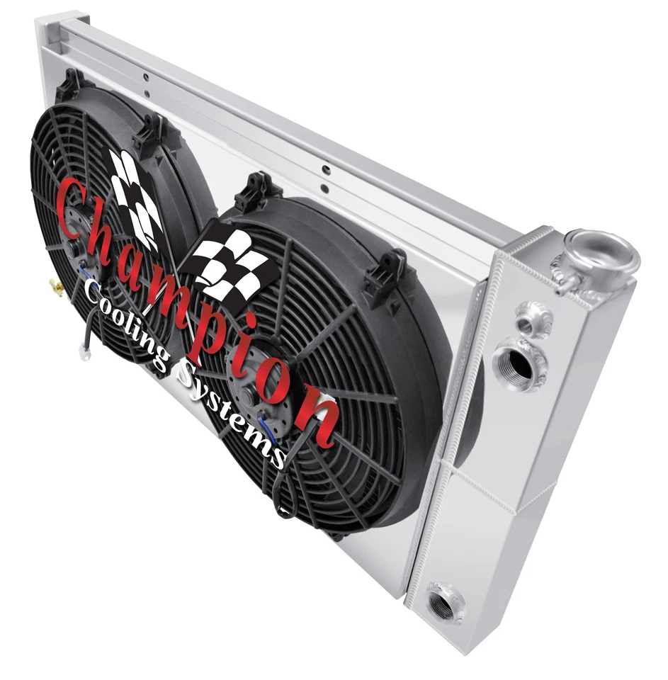 KR Champion 3 filas radiador 28", 14" ventiladores, cubierta, 1.5, 1.5-1967-1972 GMC Jimmy LS Foto 3 de 4