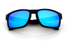 Polarized Sports Square Men's Sunglasses Matte Black Frame Blue Mirrored Lens