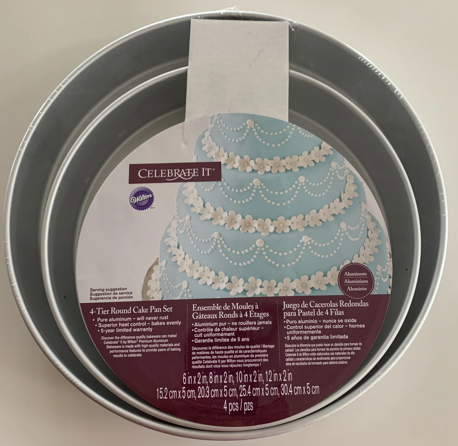 NEW Wilton 4 Tier Round Cake Pan Set 6 8 10 12" x 2" Deep Wedding Aluminum