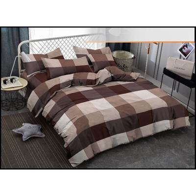 Brown Cream Check Design Bedding Set Single Duvet Cover Pillow