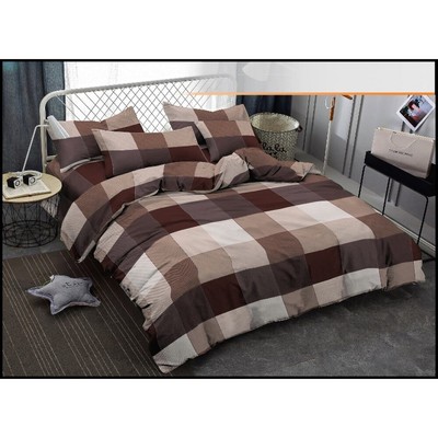 Brown Cream Check Design Bedding Set Single Duvet Cover Pillow