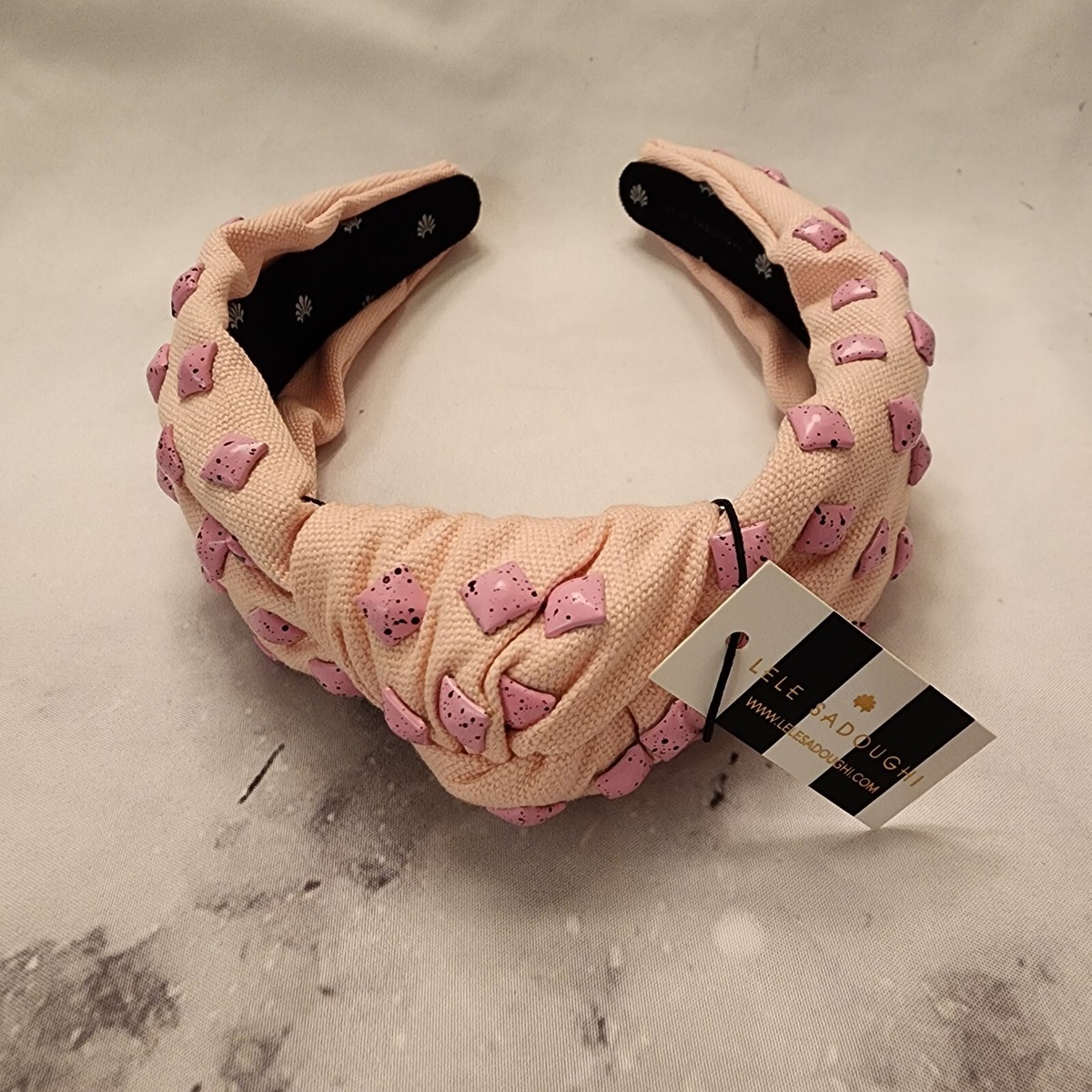 Lele Sadoughi Woven Studded Knotted Headband in Bubblegum  display picture 3