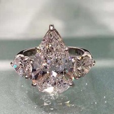 Women's Fashion Cubic Zircon Pear Shape Simple Three-Stone Anniversary Ring