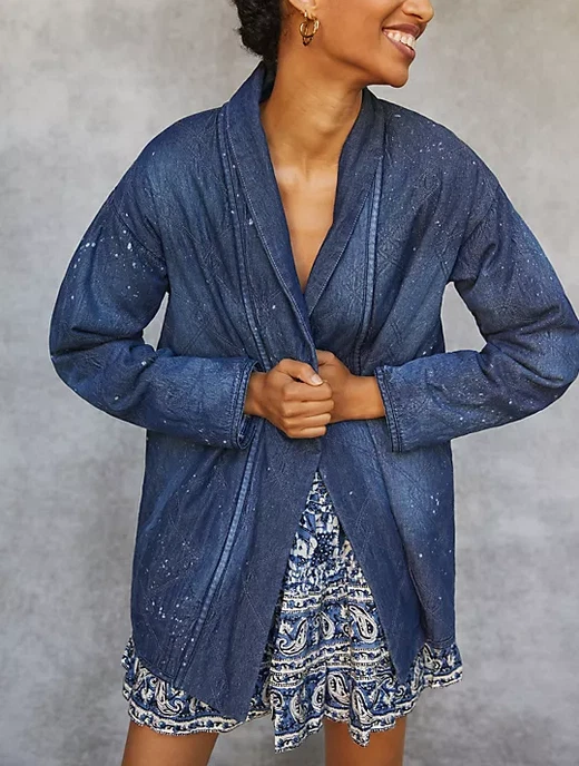 Pilcro Anthropologie XS NWT Quilted Denim Kimono Jean Jacket