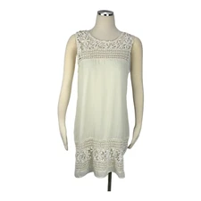 YA Los Angeles Large Crochet Dress Off White Ivory Sleeveless YL15720 Lined