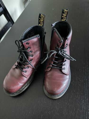 Dr Martens Junior 1460J Kids Size 2 Cherry Red Side Zip Leather - Picture 1 of 14