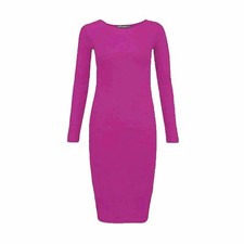 Ladies Womens Plain Long Sleeve Stretch Bodycon Dress Top Plus Size UK 8-26