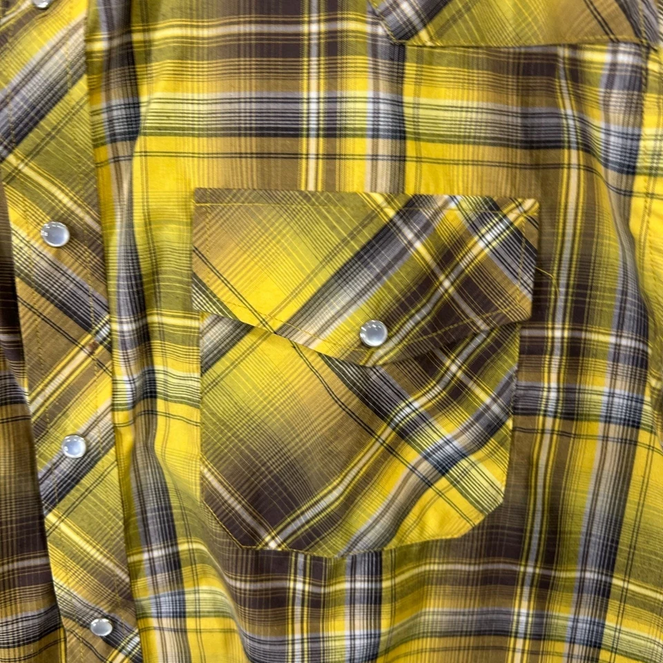 Set of 2 Haband Men Shirts Large Pearl Snap Button Yellow Plaid & Blue Stripe - Image 3 of 4