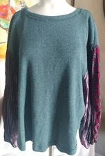 Chelse & Theodore Womens Teal Multi Blouse Sz L