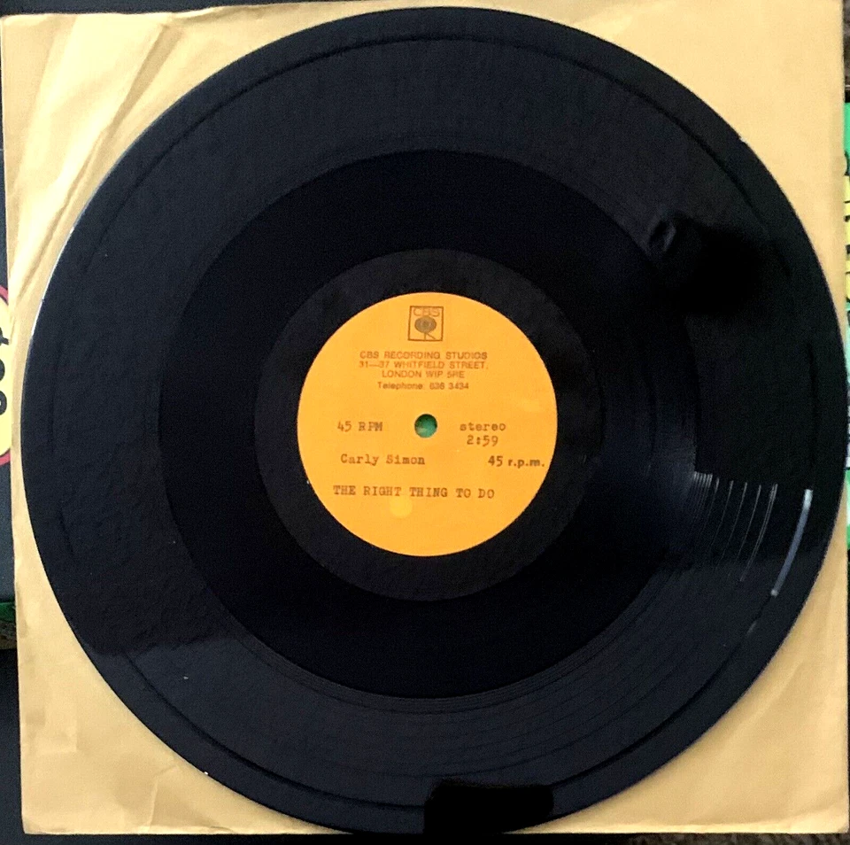 CARLY SIMON "The Right Thing To Do"/"That's The Way" UK 10" Vinyl Acetate RARE - Image 3 of 4