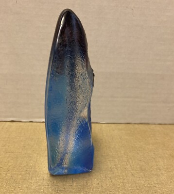 Mats Jonasson Fleur Blue Art Glass Face Sculpture Signed 