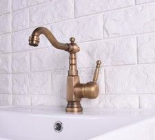 Antique Brass Swivel Bathroom Basin Faucet Single Handle Hole Sink Mixer Tap