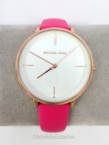 Michael Kors Pink Leather Strap Watch with Rose Gold Case NEW Michael Kors Portia Rose Gold Crystal Pink Watch  main image 3
