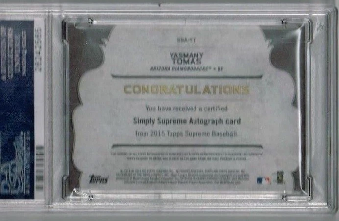 2015 Topps Supreme Yasmany Tomas Simply Supreme Auto PSA 10 - Image 2 of 2