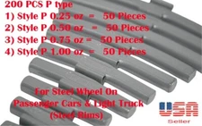 200 Pcs ASSORTMENT CLIP-ON WHEEL WEIGHT BALANCE P STYLE P0.25 P0.50 P0.75 P1oz