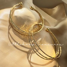 2Pcs Women Gold Filled Bangles  Adjustable Bangles 18K Gold Filled Bracelet