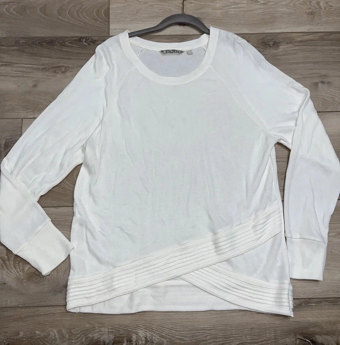 Athleta Serenity Criss Cross Sweatshirt Top Modal Pullover Ivory