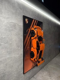 Art Holder Frame on the Wall 80x50 cm.  Technic 42056 Porsche 911 GT3 RS Orange
