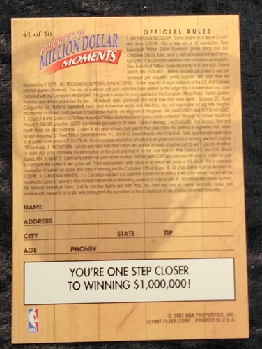 1997-98 FLEER Million Dollar Moments Danny Manning #41 - MINT - Picture 2 of 3