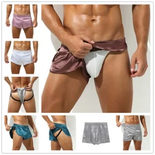 Mens Boxer Briefs Trunks Underwear Satin Swimwear Shorts Pajamas Beach Shorts
