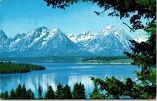 Teton Range Jackson Lake Wyoming Scenic Mountain Landscape Chrome Postcard