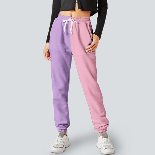 Women Sweatpants Colorblock High Waisted Workout Athletic Lounge Joggers Pants - Picture 22 of 22