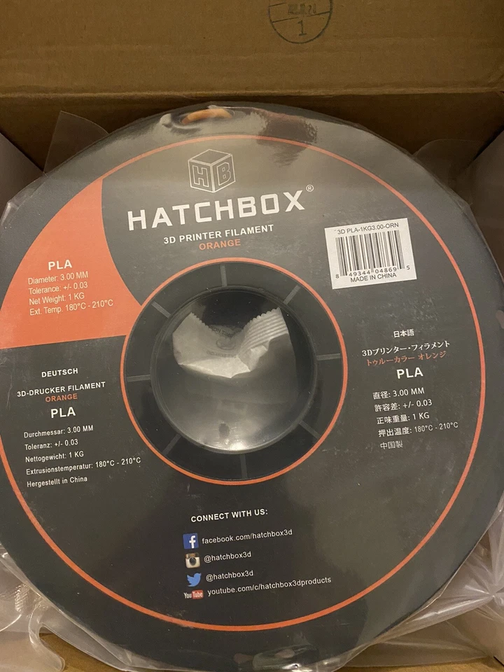 HATCHBOX 3D PLA 3D Printer Filament 1Kg Orange  3.00mm Sealed in box - Image 2 of 2