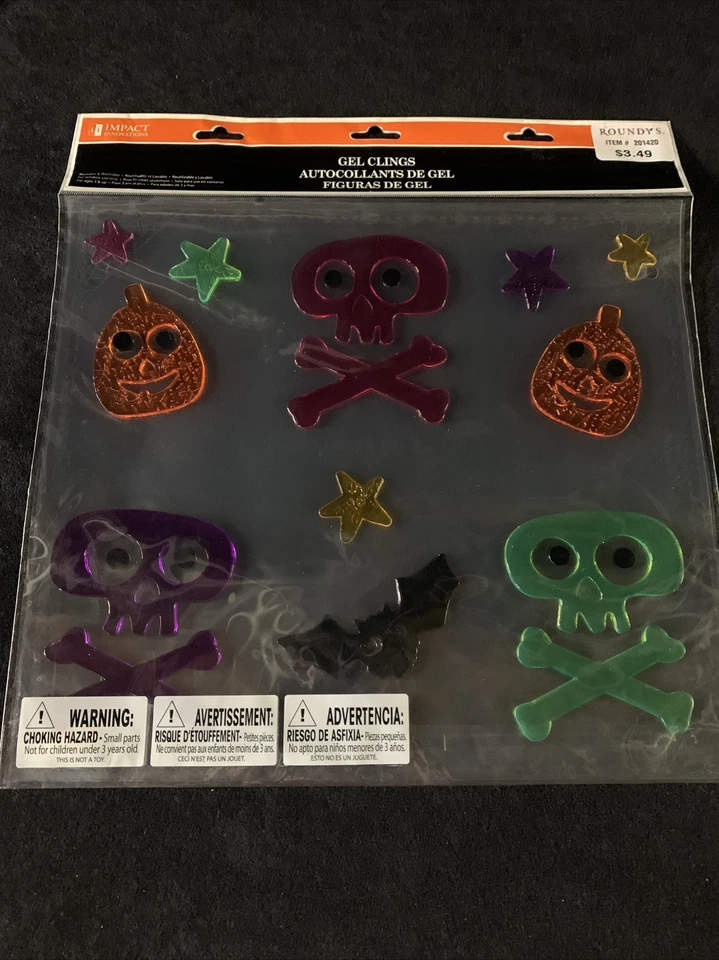 5 Packs Gel Window Clings. Spooky Bats, Pumpkins, Skulls, Haunted House NOS - Image 4 of 4