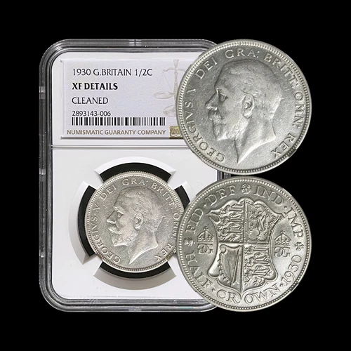 GREAT BRITAIN. 1930, Crown, 1/2 Crown, Silver - NGC XF - KEY Date, SCARCE