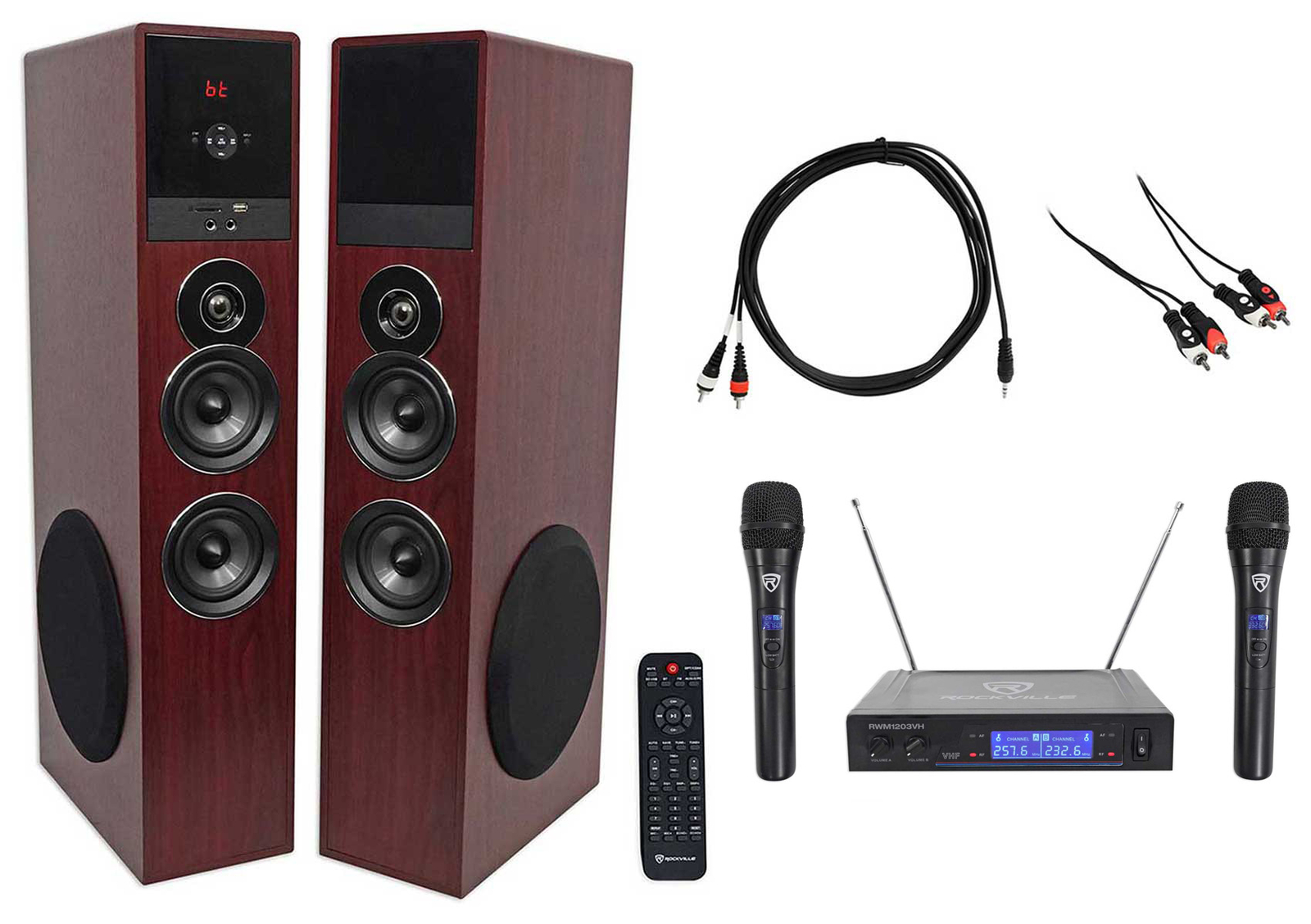 Система домашнего кинотеатра/караоке Rockville Bluetooth с (2) сабвуферами и беспроводными микрофонами