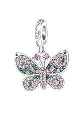 S925 Sparkling  Butterfly dangle Charm for Bracelets / Neckacles CZ