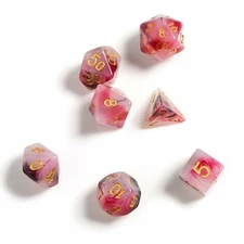 Sirius Pink Black Red 7 Dice Set + Smoke d20 D&D dungeons dragons resin rpg Z