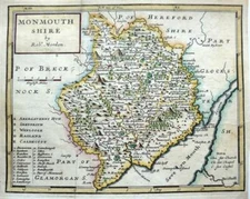 MONMOUTHSHIRE WALES MONMOUTH BY ROBERT MORDEN c1704 GENUINE ANTIQUE ENGRAVED MAP