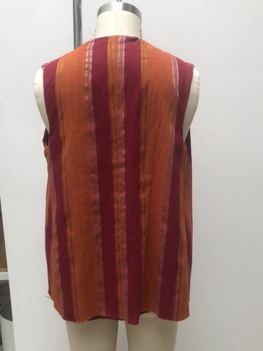 Medium Red Gold Striped Xmas Magi Genie Aladdin Vest Costume, Unfinished Hem - Picture 4 of 8