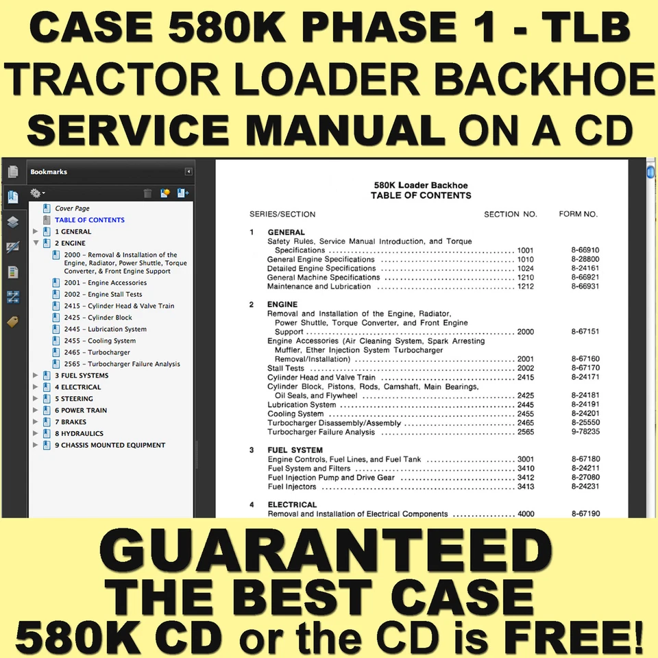 CASE 580K Phase 1 TRACTOR TLB Backhoe SERVICE Repair MANUAL BEST = SEARCHABLE CD - Image 2 of 4