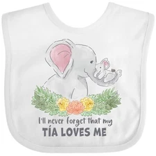 Inktastic I'll Never Forget That My Tia Loves Me Cute Elephants Baby Bib Animals