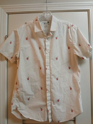 Bonobos Shirt Mens Size Medium Short Sleeve Slim Fit White  All Over Drink Print