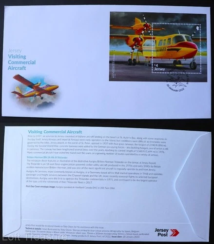 Jersey Stamps: "Visiting Commercial Aircraft" First Day Cover £4 M/S 2022
