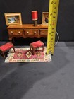 VINTAGE DOLLHOUSE WOODEN MINIATURE FURNITURE LOTRUG,  TABLE, WALL PICS, LAMP++ — photo 10
