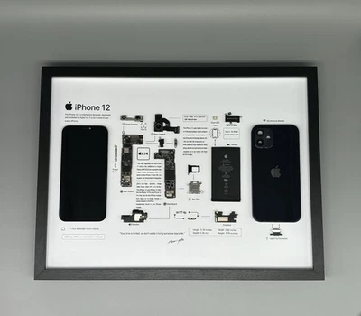 iPhone 12 Zerlegt im Rahmen – Technik Kunstwerk – Gerahmte Wanddeko – Schwarz - Bild 1 von 4
