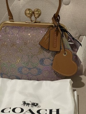 ◎美品◎ COACH スパンコール kisslock パーティバッグ シルバー Coach Large Kisslock Purse 2010 Light Teal Chain Detail K1073