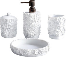 Bathroom Accessories Set,Rose Design Bathroom Set,Farmhouse Bathroom Decor,4 Pcs