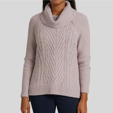 ELLE Cowl Neck Sweater Women’s Size Small Lilac Purple Cable Knit Relaxed Fit