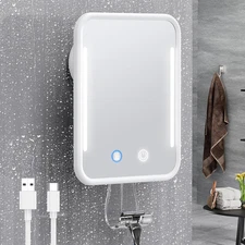 Fogless Shower Shaving Mirror | Heated Lighted Suction Mirror w/ Razor Hook