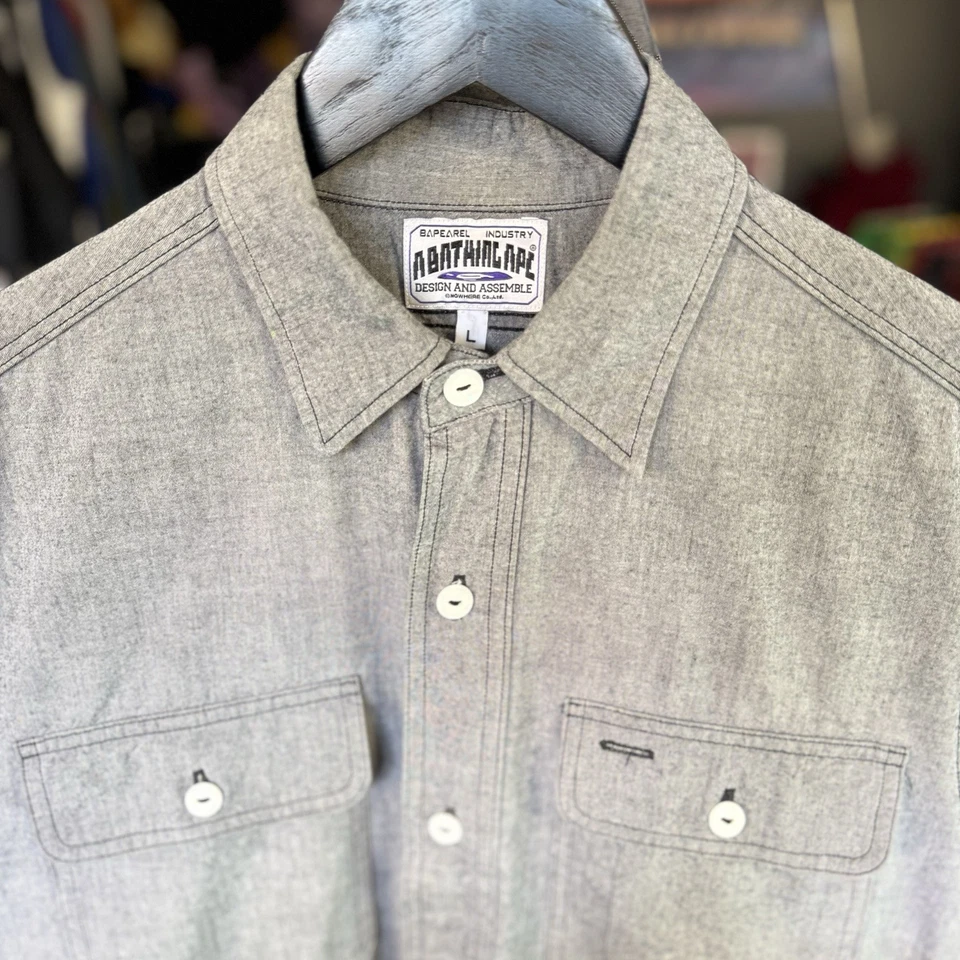 Vintage 90s A Bathing Ape Bape Sample Button-Up Work Dress Streetwear Hype Shirt - Image 4 of 4