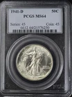 1941-D WALKING LIBERTY HALF DOLLAR 50C PCGS MS64 (PQ179)