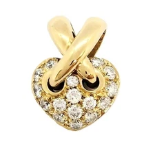 Chaumet Liens Heart Diamond Pave 18k Yellow Gold Pendant Necklace Charm Polish