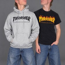 Thrasher Skateboard Magazine 2 Piece Hoodie  Flame Logo Tee Bundle