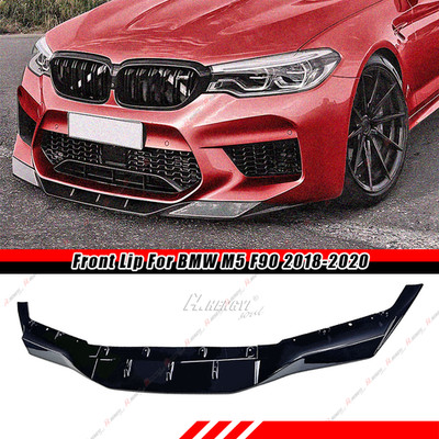 For BMW F90 M5 Competition 2018-20 R Style Gloss Black Front Bumper Lip Splitter